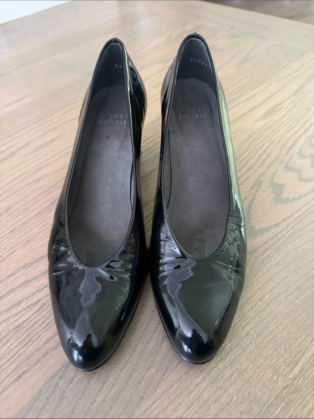 Stuart Weitzman Black Patent Pointed Toe Pumps